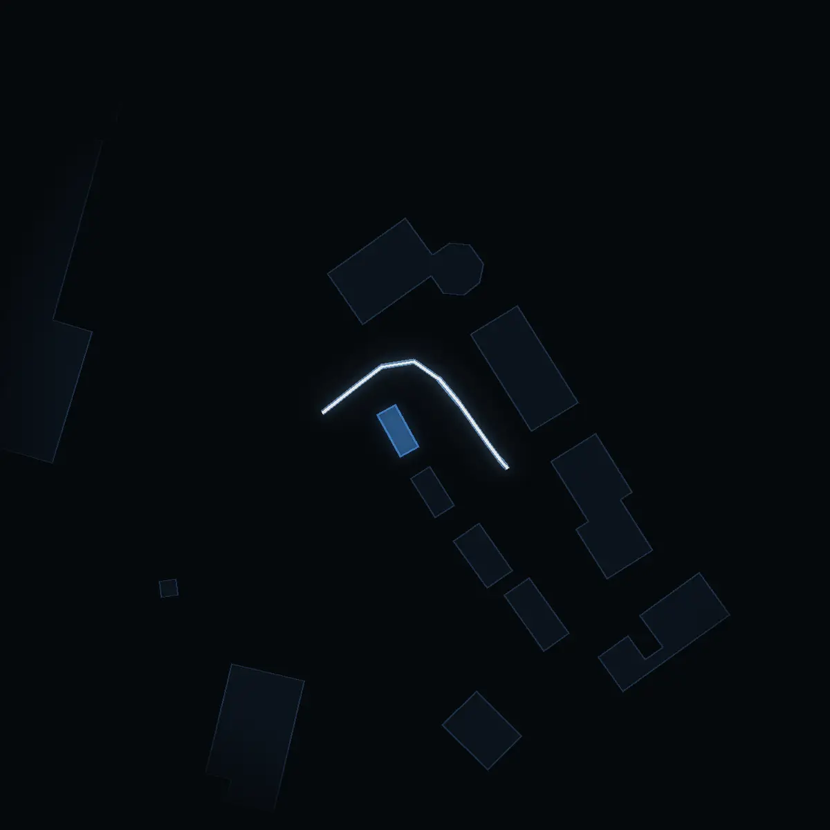 The street at night: Kaminvägen drawn in white, its buildings lit in the colour of their area’s income