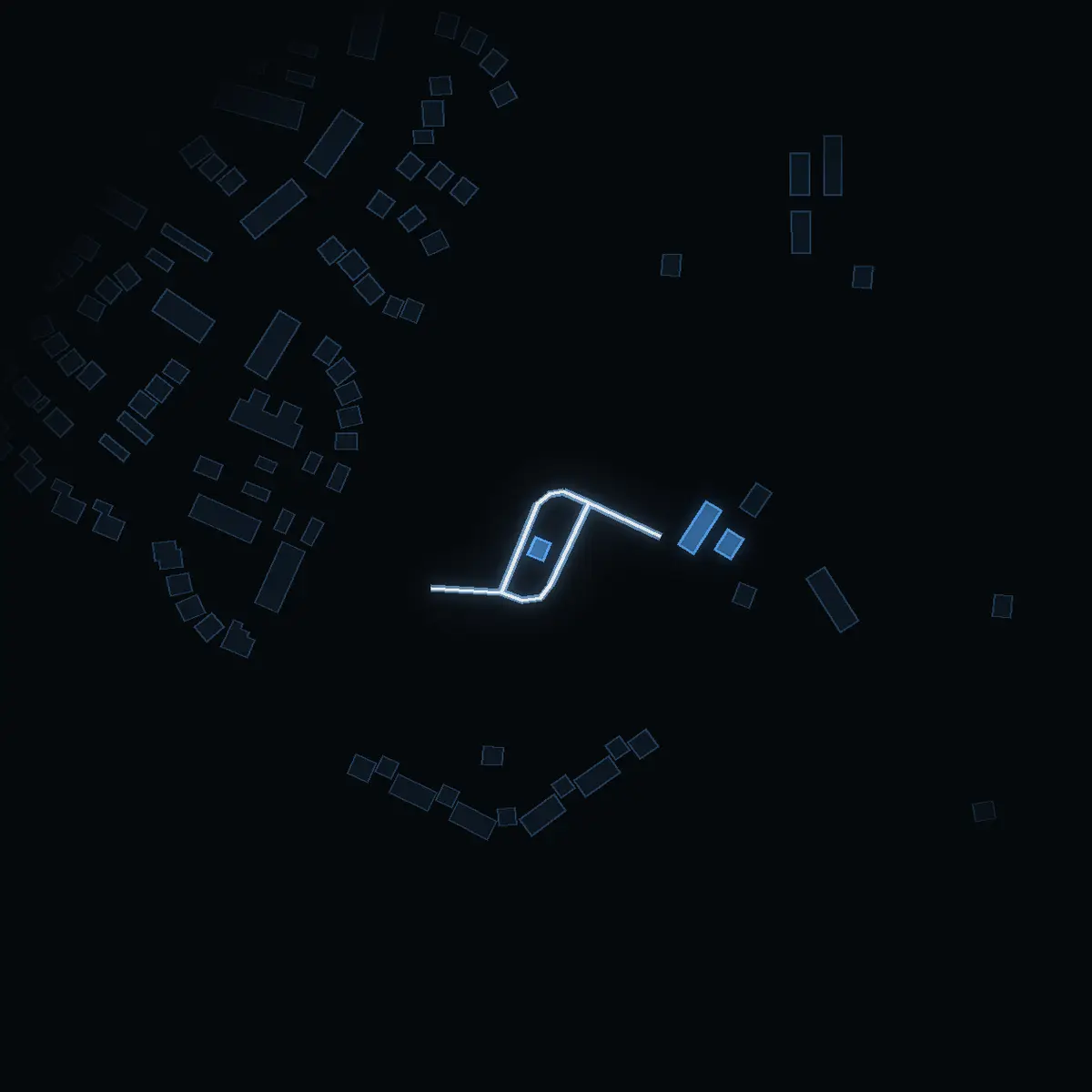 The street at night: Klavergränd drawn in white, its buildings lit in the colour of their area’s income