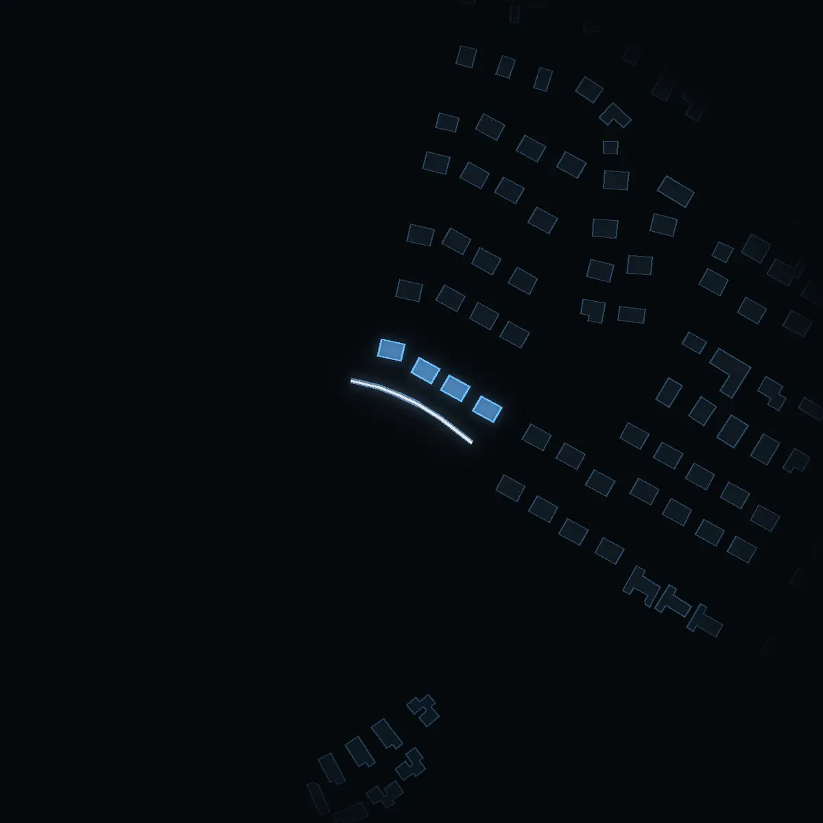 The street at night: Midnattsvägen drawn in white, its buildings lit in the colour of their area’s income