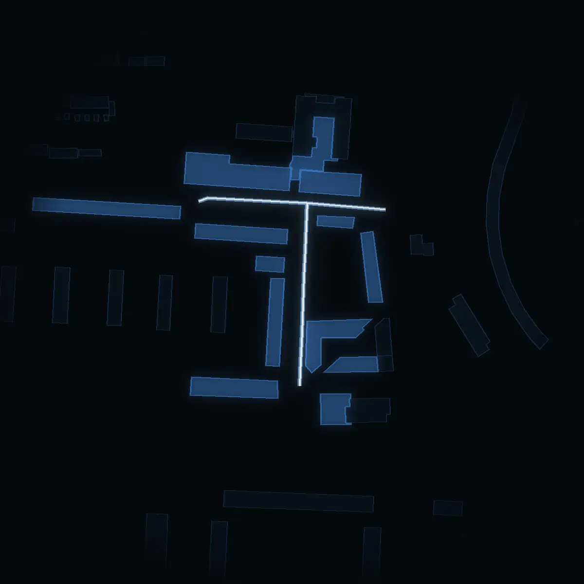 The street at night: Nibblevägen drawn in white, its buildings lit in the colour of their area’s income
