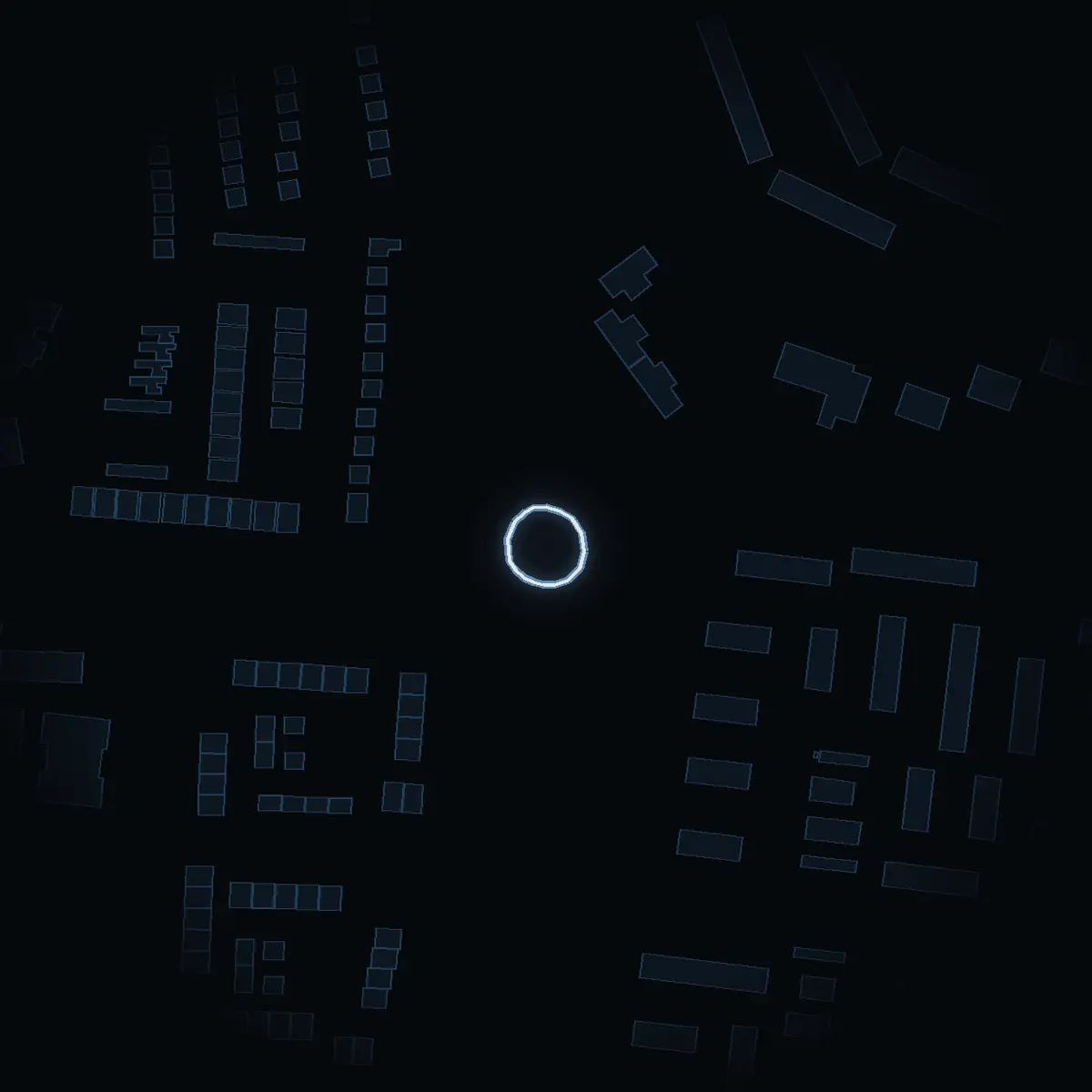 The street at night: Norra Hummelmorarondellen drawn in white, its buildings lit in the colour of their area’s income