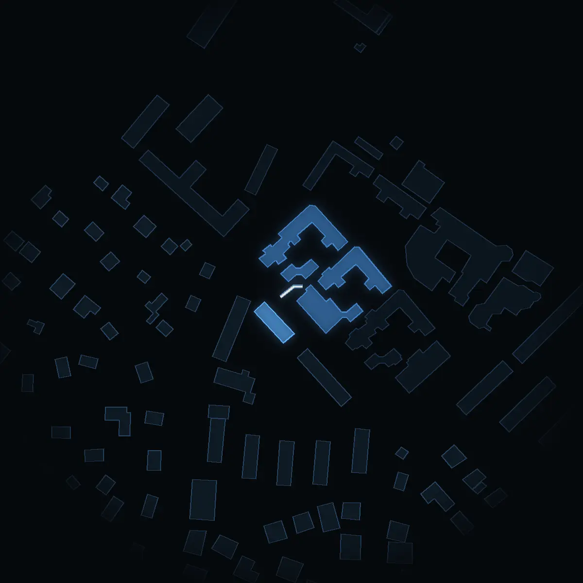 The street at night: Propellergränd drawn in white, its buildings lit in the colour of their area’s income