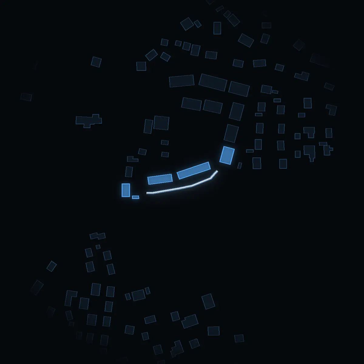 The street at night: Prostgränd drawn in white, its buildings lit in the colour of their area’s income