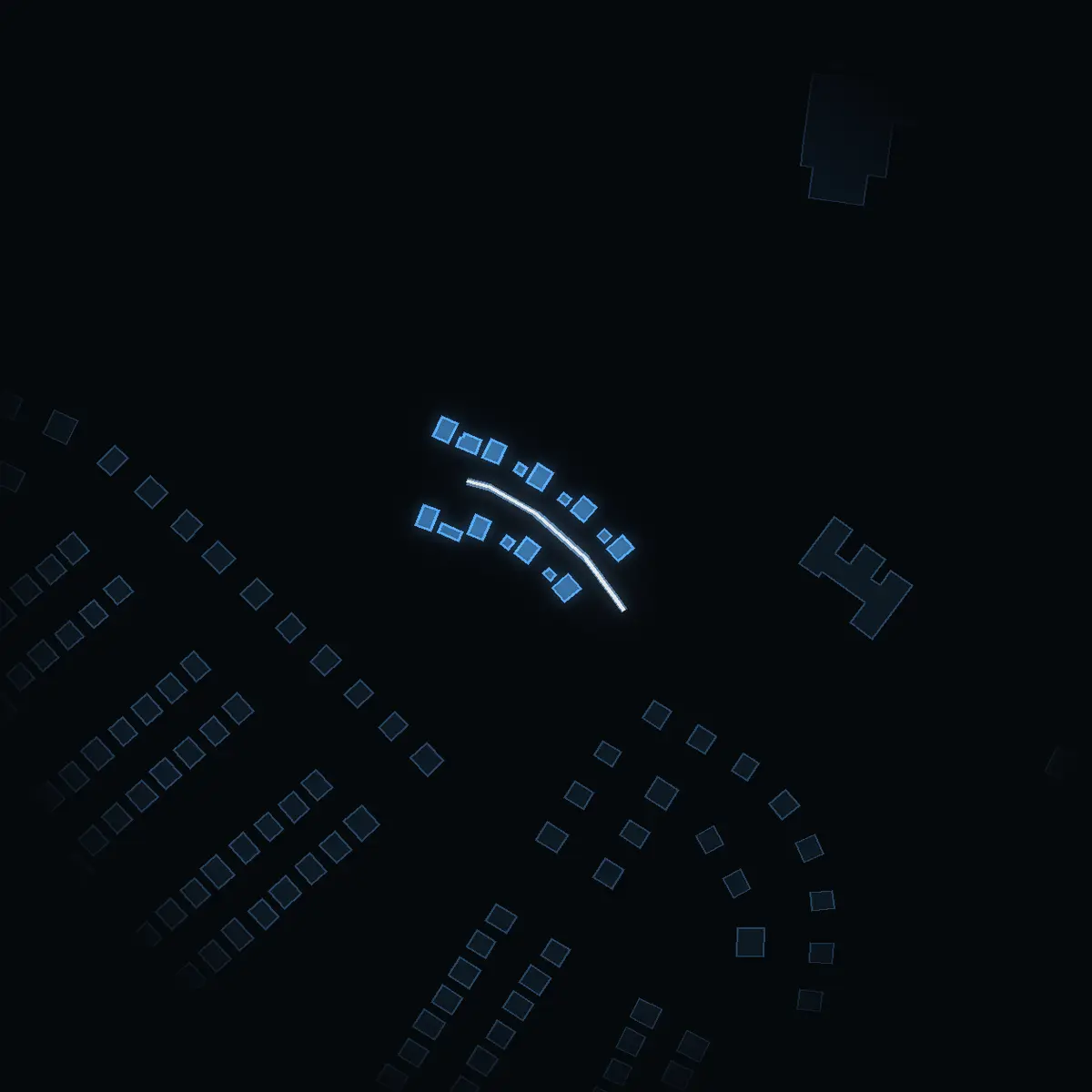 The street at night: Rapsvägen drawn in white, its buildings lit in the colour of their area’s income