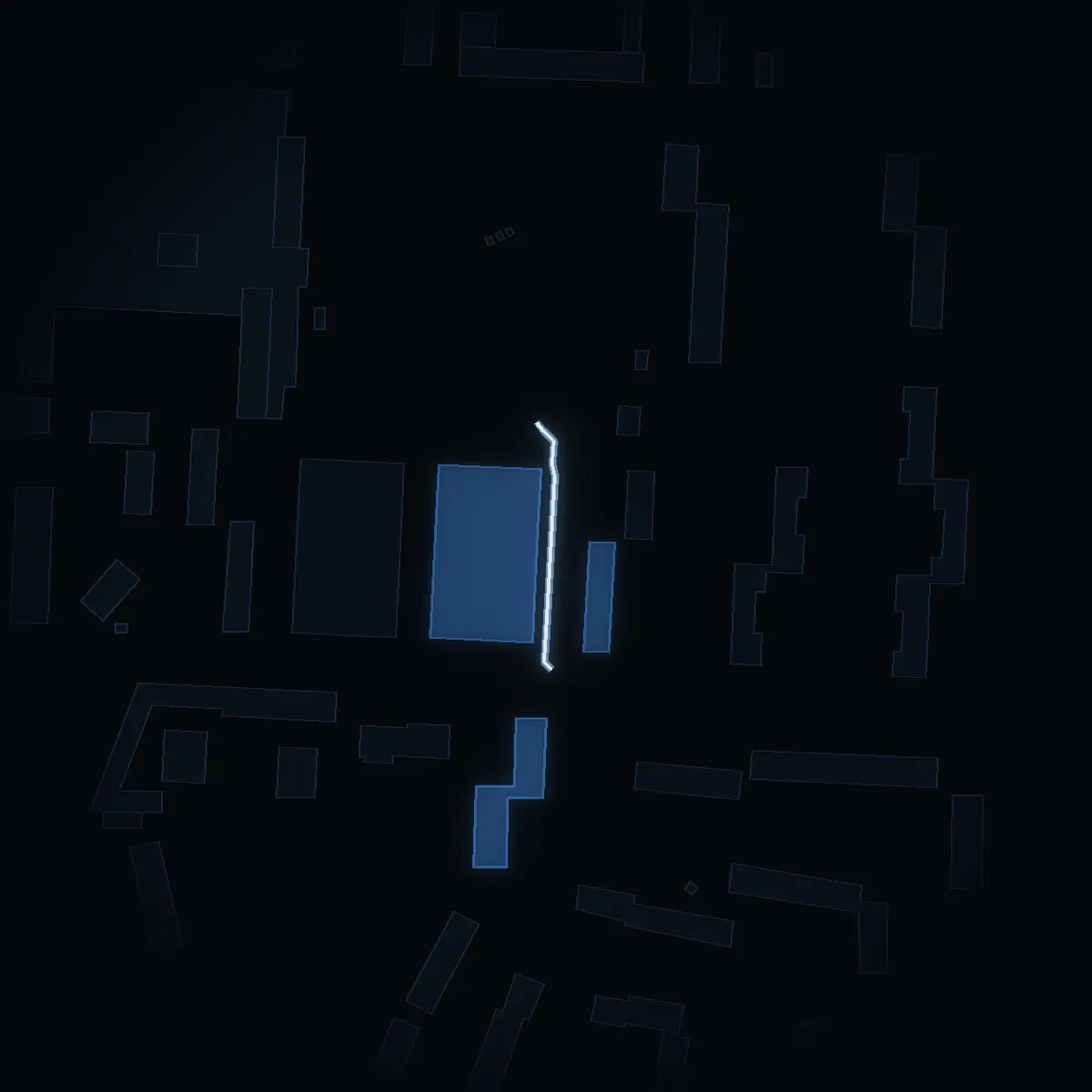 The street at night: Rustningsgränd drawn in white, its buildings lit in the colour of their area’s income