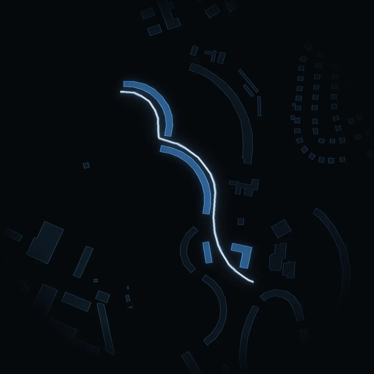 The street at night: Smedvägen drawn in white, its buildings lit in the colour of their area’s income
