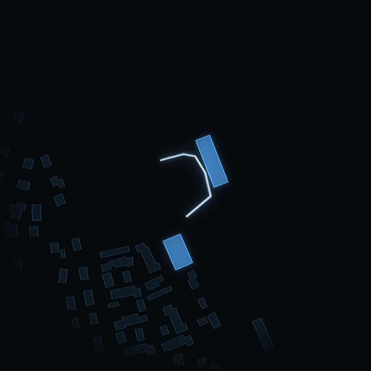 The street at night: Solbackavägen drawn in white, its buildings lit in the colour of their area’s income