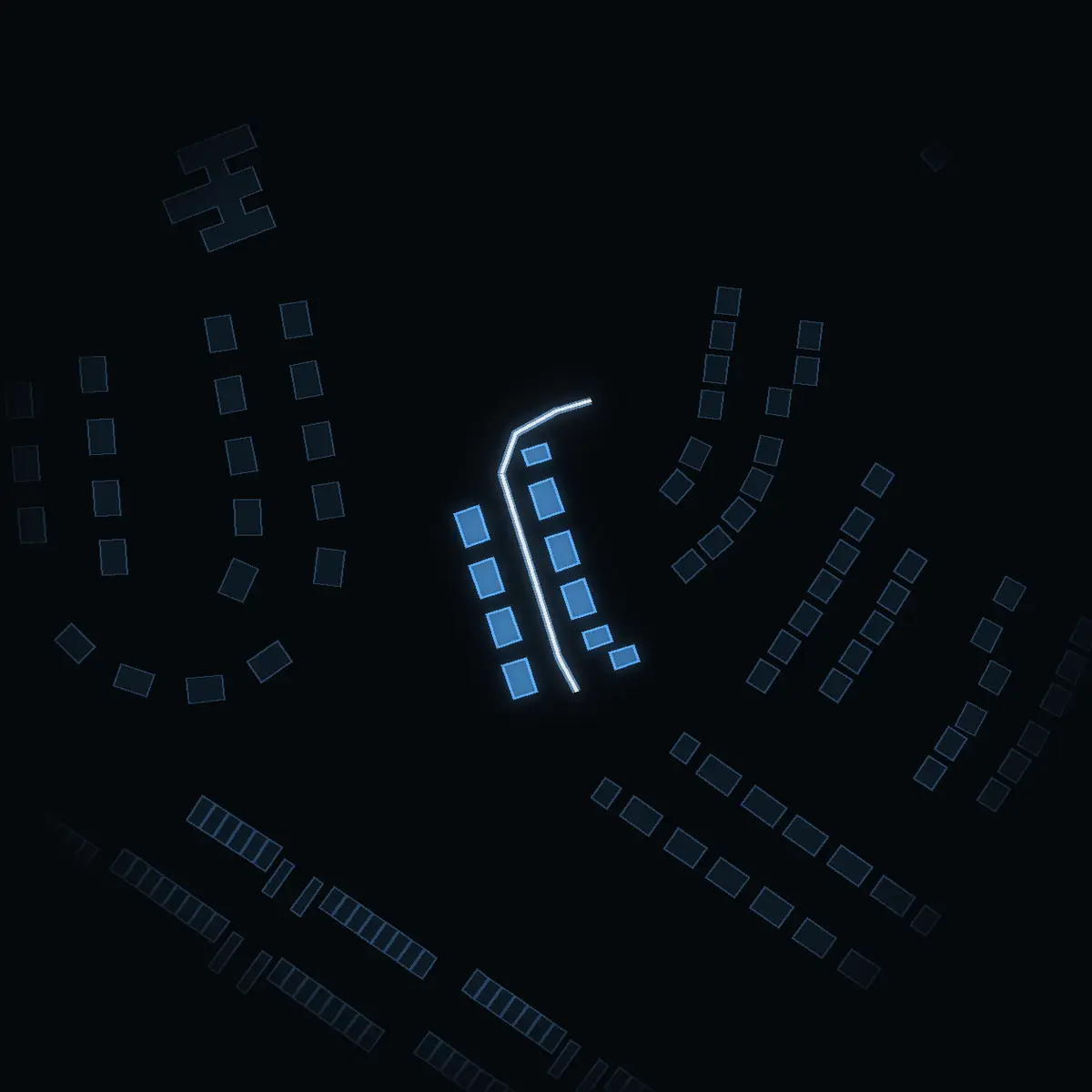 The street at night: Stallbacken drawn in white, its buildings lit in the colour of their area’s income