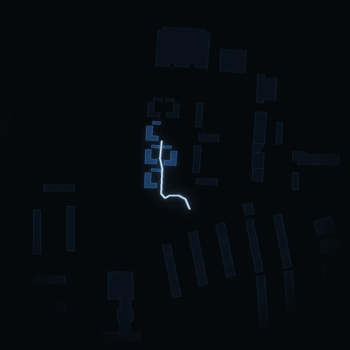 The street at night: Stenkilsgränd drawn in white, its buildings lit in the colour of their area’s income
