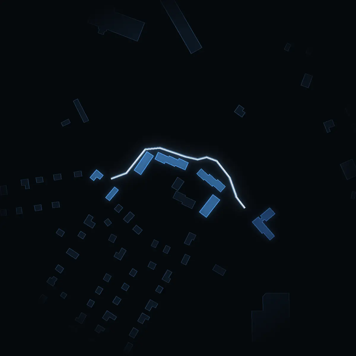 The street at night: Trehörningen drawn in white, its buildings lit in the colour of their area’s income