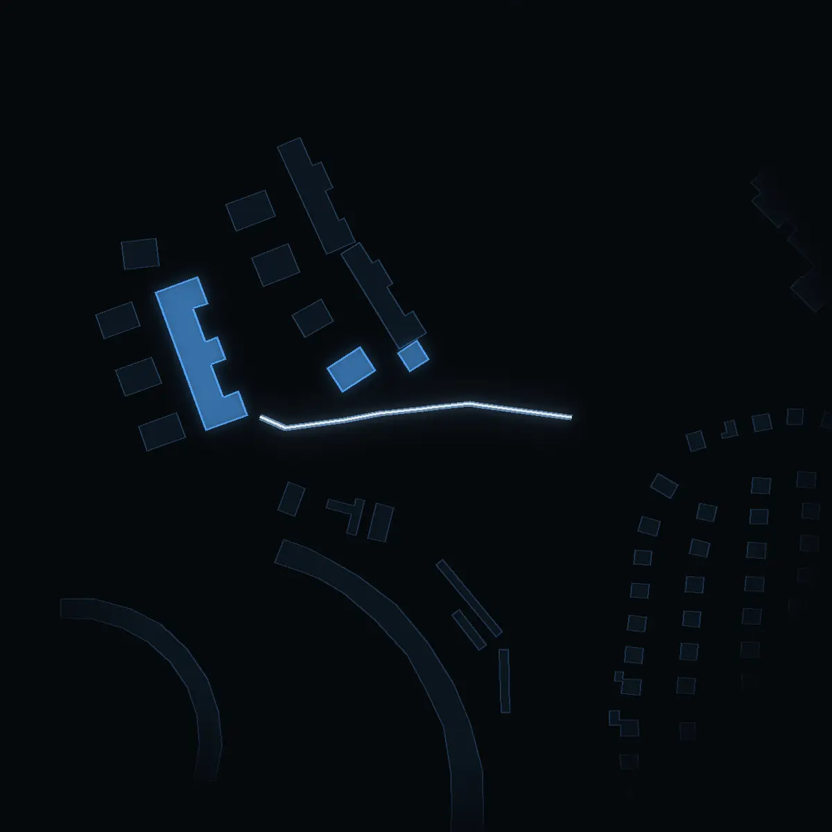 The street at night: Turbingränd drawn in white, its buildings lit in the colour of their area’s income