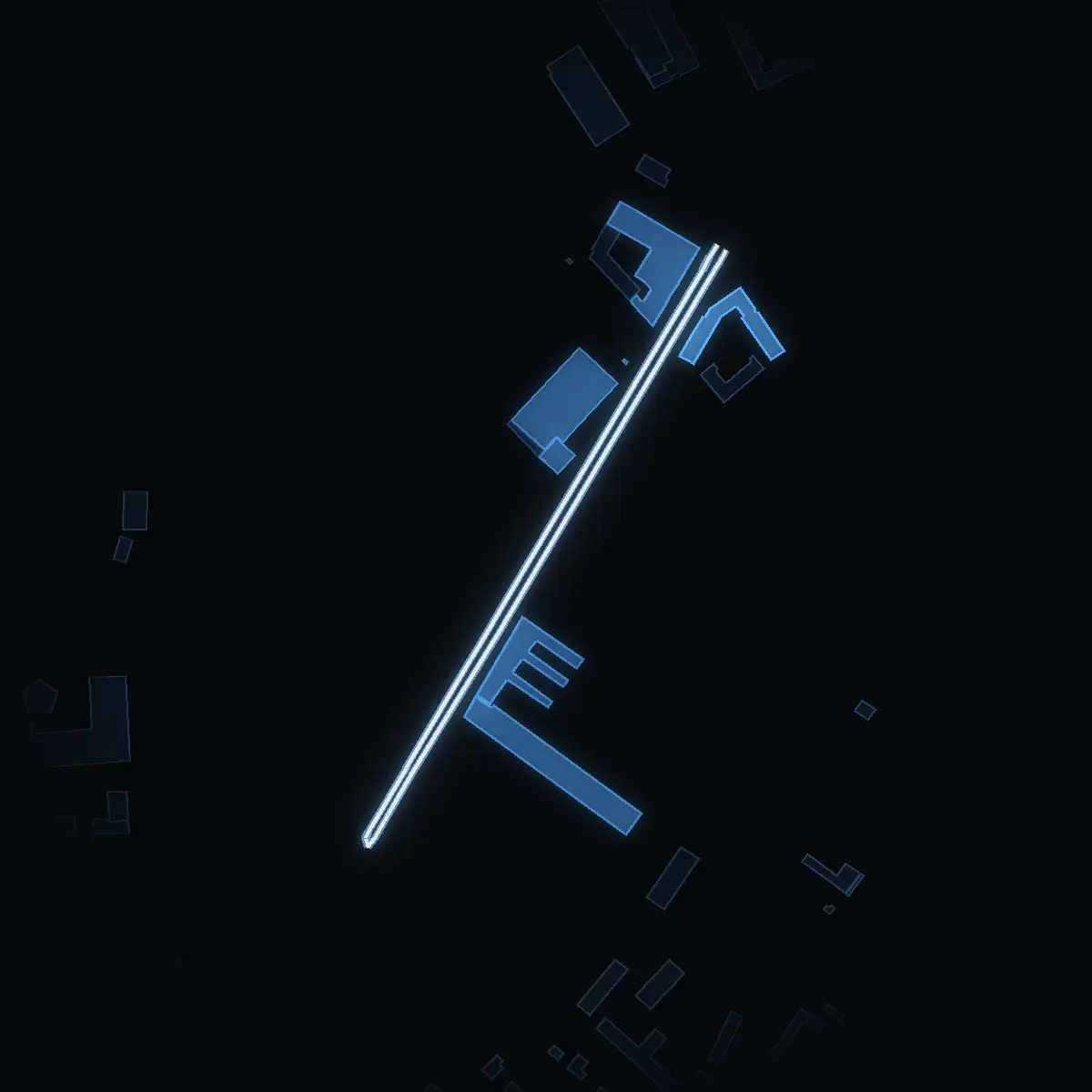The street at night: Veddestabron drawn in white, its buildings lit in the colour of their area’s income