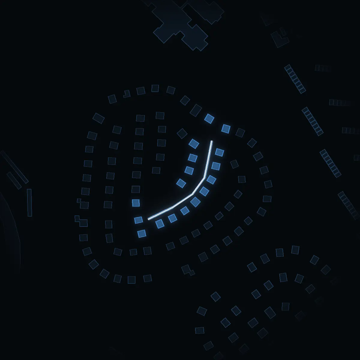 The street at night: Zinkvägen drawn in white, its buildings lit in the colour of their area’s income