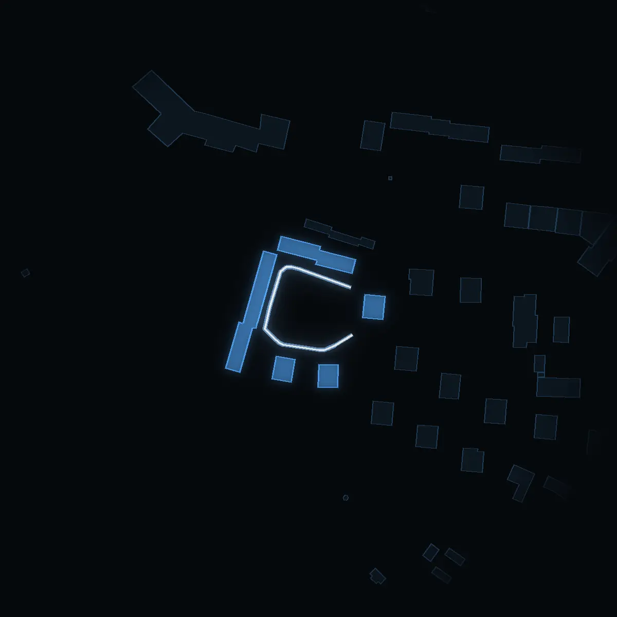 The street at night: Barkassvägen drawn in white, its buildings lit in the colour of their area’s income