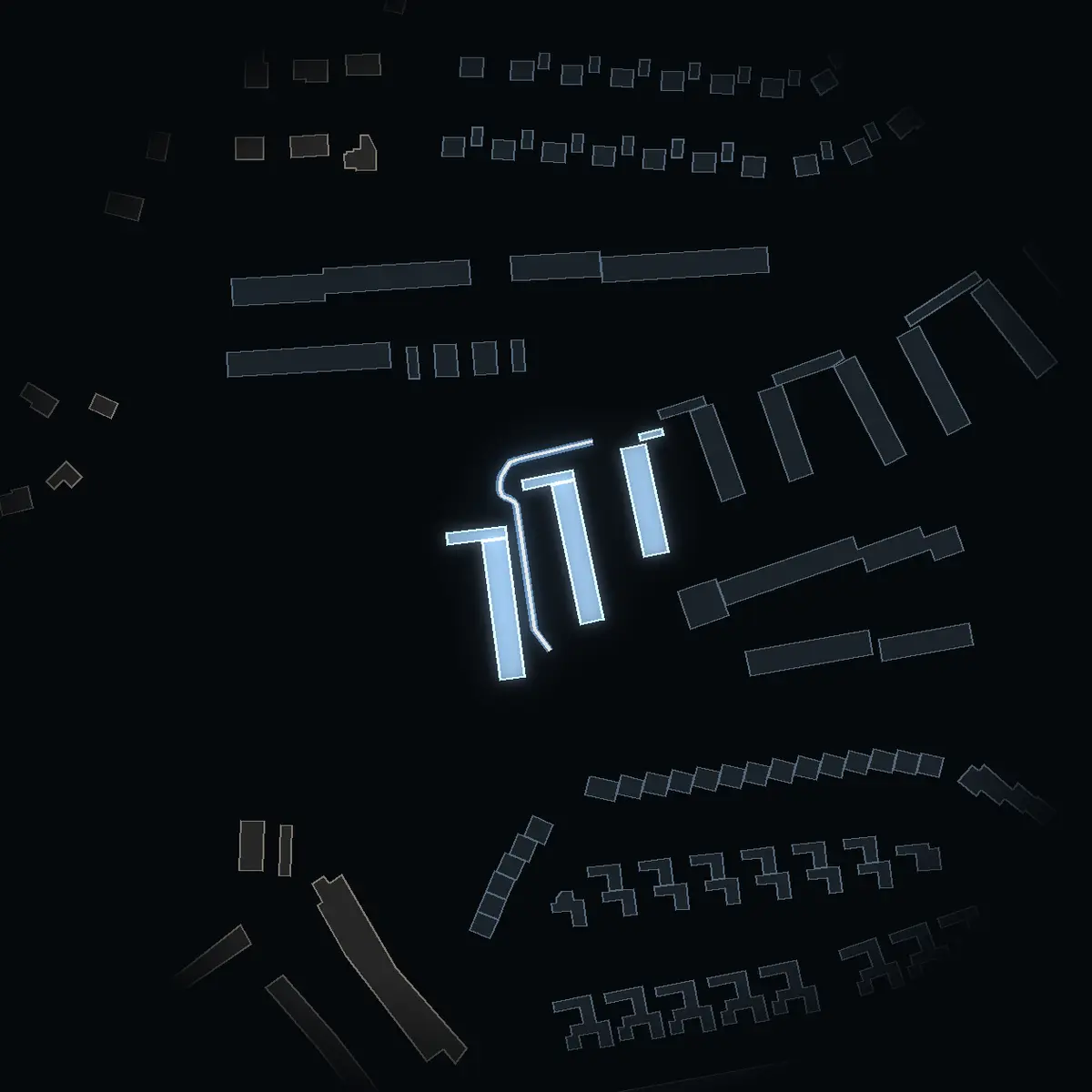 The street at night: Bokstigen drawn in white, its buildings lit in the colour of their area’s income