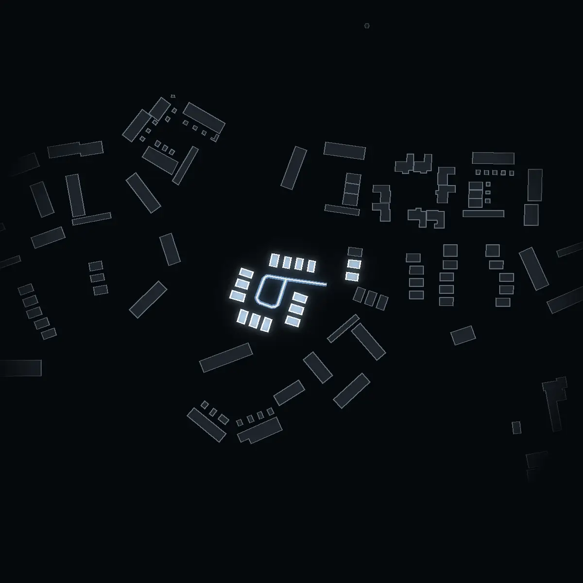 The street at night: Kastanjetunet drawn in white, its buildings lit in the colour of their area’s income