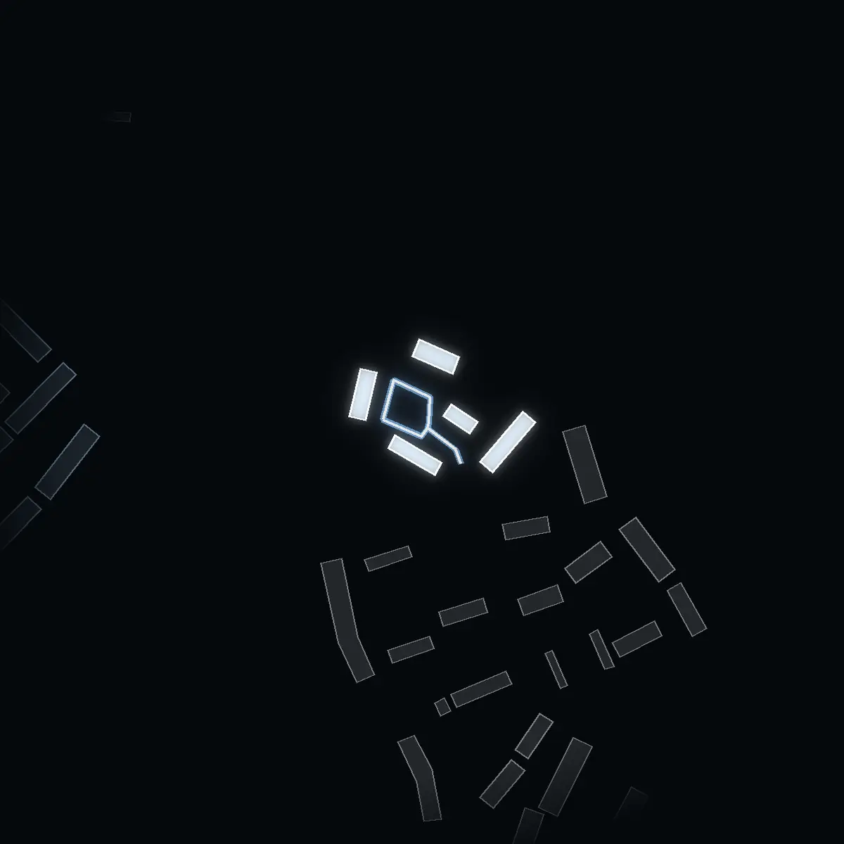 The street at night: Lindtunet drawn in white, its buildings lit in the colour of their area’s income