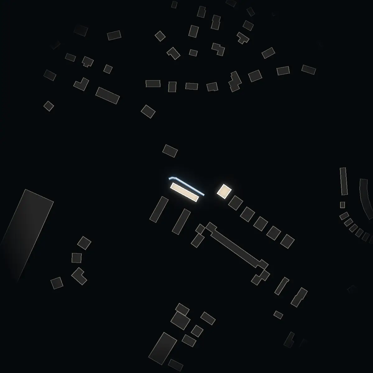 The street at night: Loftstigen drawn in white, its buildings lit in the colour of their area’s income