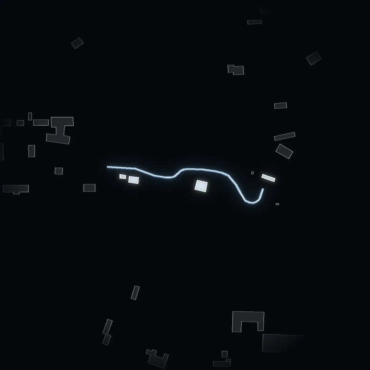 The street at night: Östervik drawn in white, its buildings lit in the colour of their area’s income