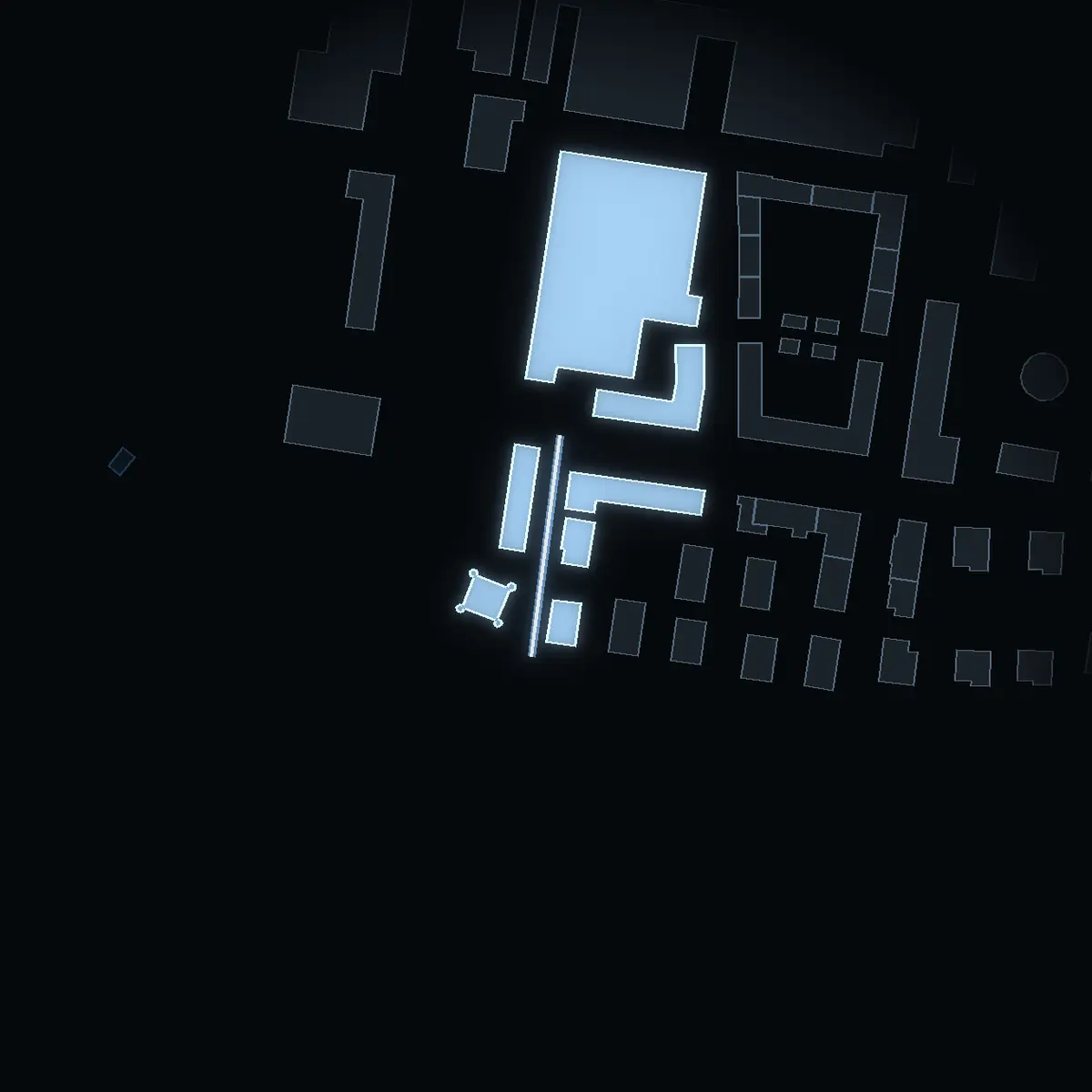 The street at night: Prismastigen drawn in white, its buildings lit in the colour of their area’s income
