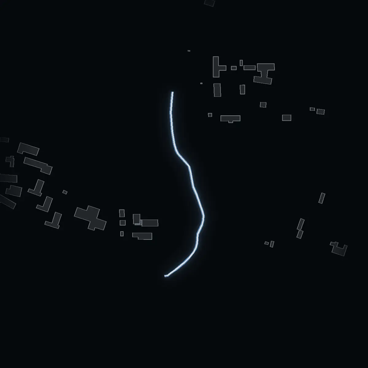 The street at night: Söderåsvägen drawn in white, its buildings lit in the colour of their area’s income