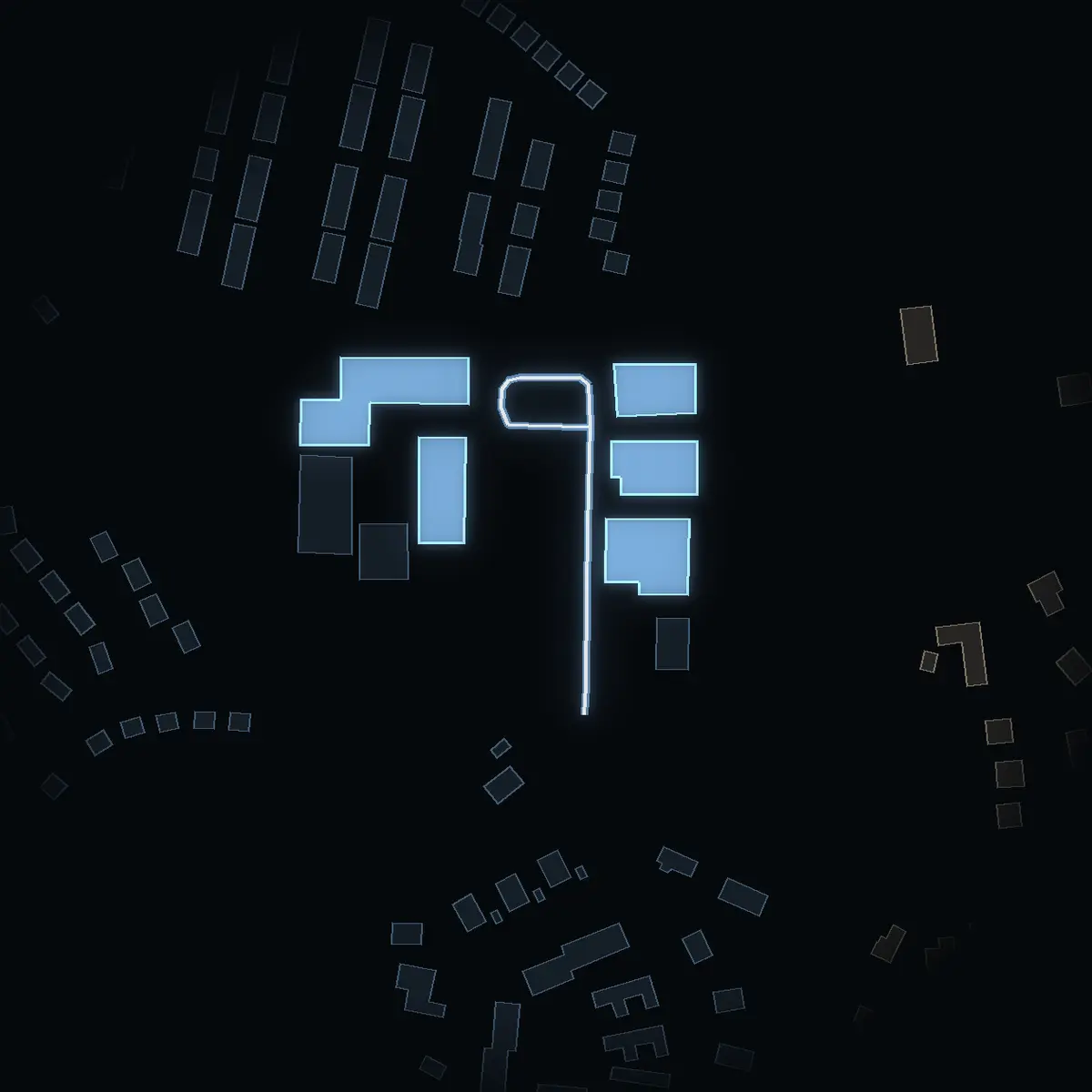 The street at night: Tryffelslingan drawn in white, its buildings lit in the colour of their area’s income
