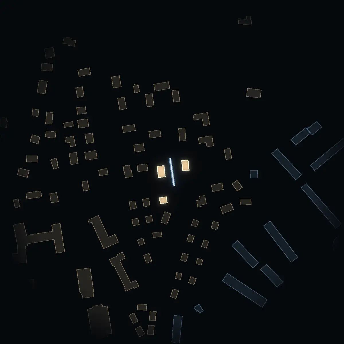 The street at night: Vändstigen drawn in white, its buildings lit in the colour of their area’s income