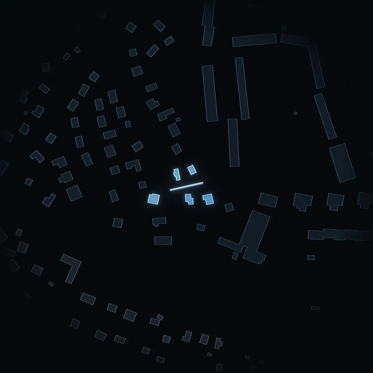 The street at night: Violstigen drawn in white, its buildings lit in the colour of their area’s income