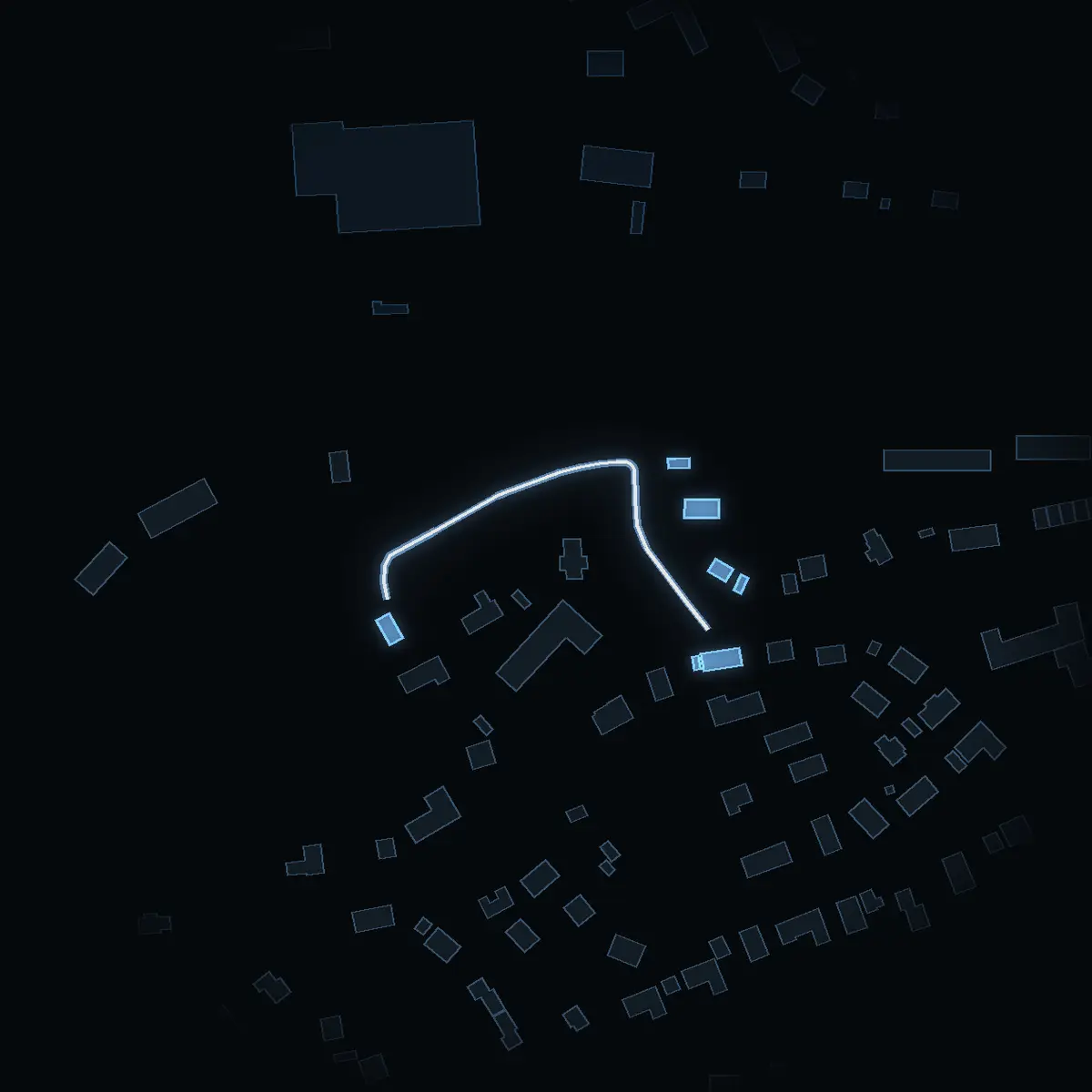 The street at night: Ankdammsvägen drawn in white, its buildings lit in the colour of their area’s income