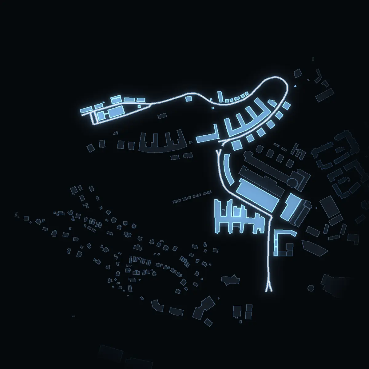 The street at night: Augustendalsvägen drawn in white, its buildings lit in the colour of their area’s income