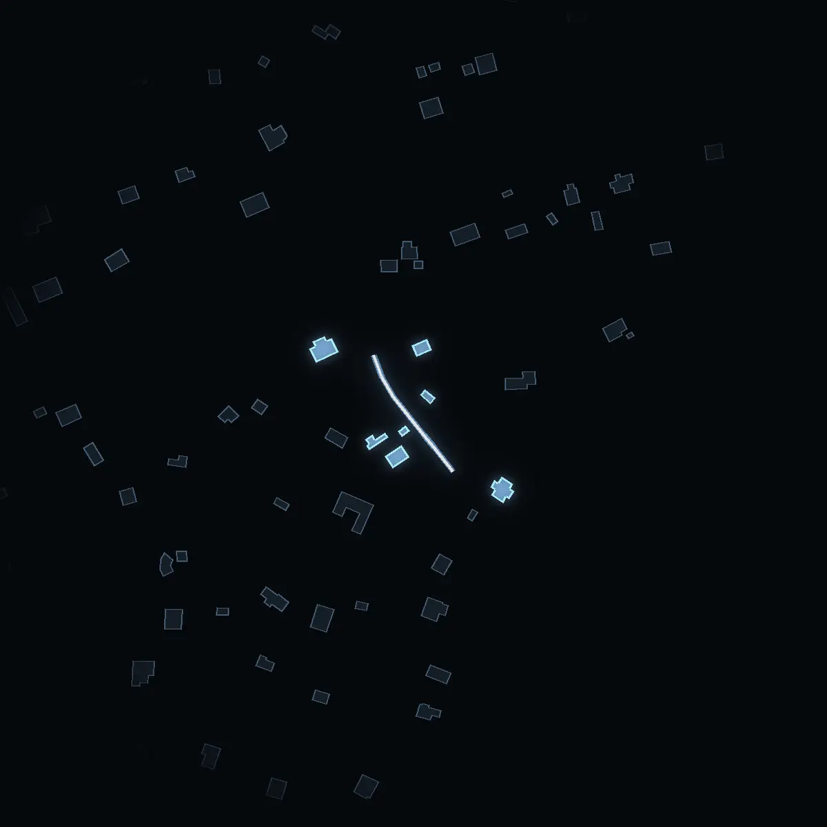 The street at night: Badbacken drawn in white, its buildings lit in the colour of their area’s income