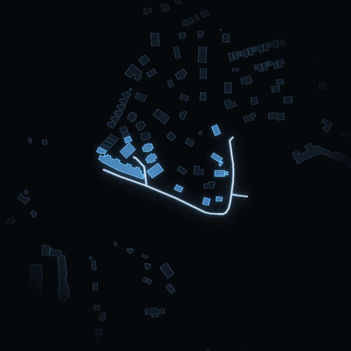 The street at night: Barnhemsvägen drawn in white, its buildings lit in the colour of their area’s income