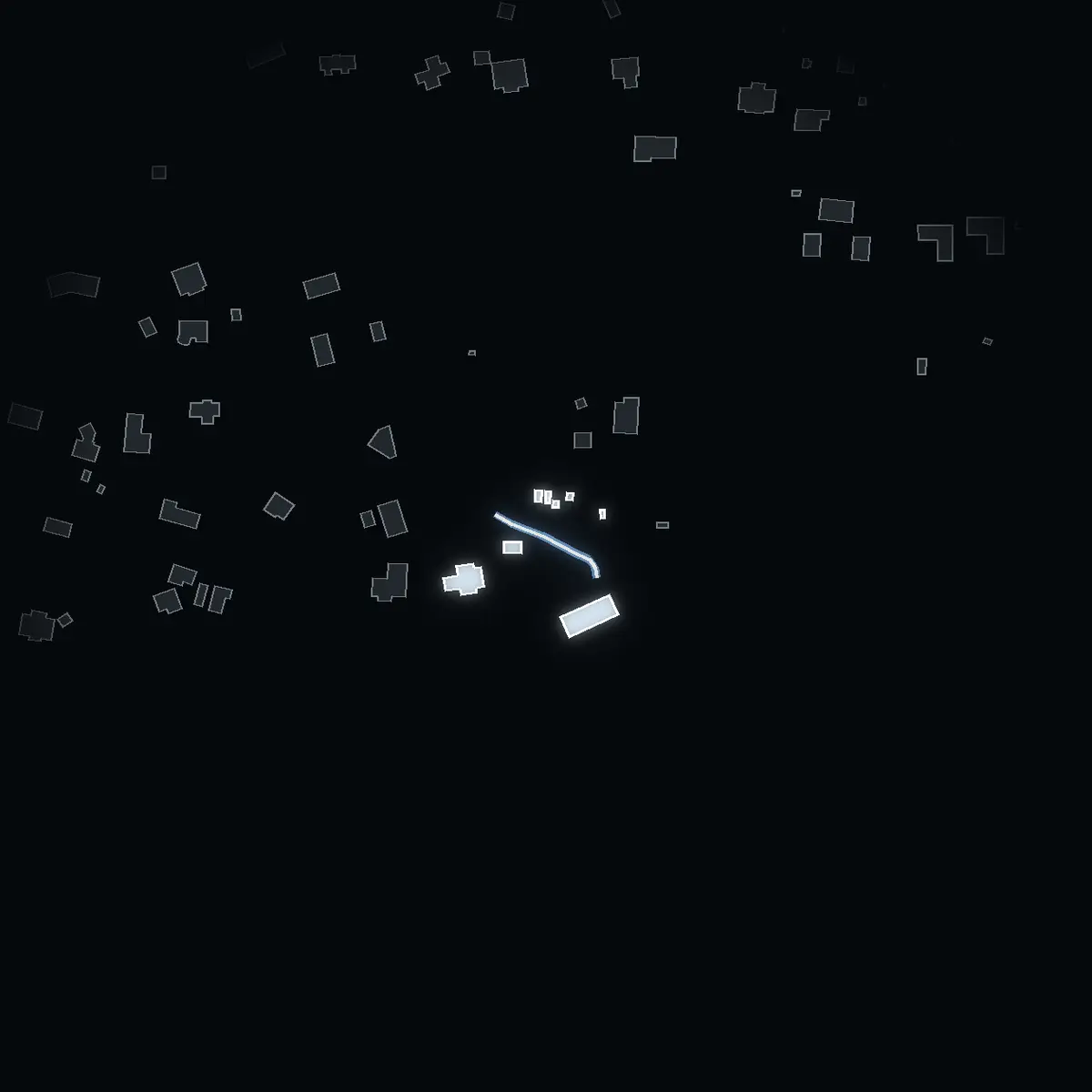The street at night: Bellevuevägen drawn in white, its buildings lit in the colour of their area’s income