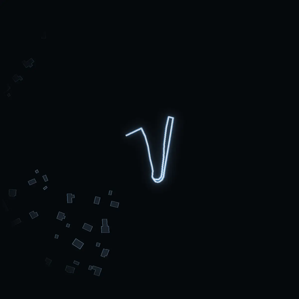 The street at night: Boo kretsloppscentral drawn in white, its buildings lit in the colour of their area’s income