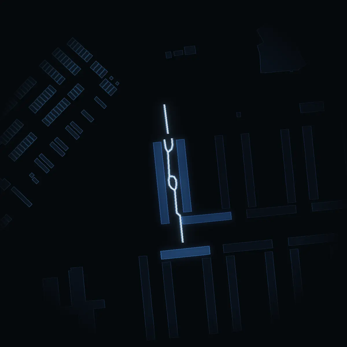 The street at night: Braxengatan drawn in white, its buildings lit in the colour of their area’s income