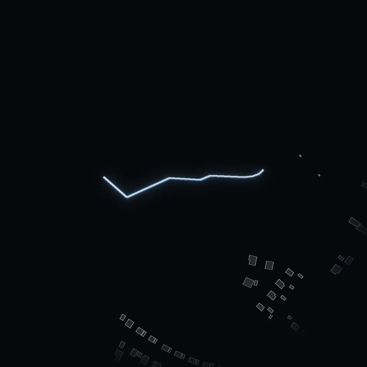 The street at night: Erstaviksbadets väg drawn in white, its buildings lit in the colour of their area’s income