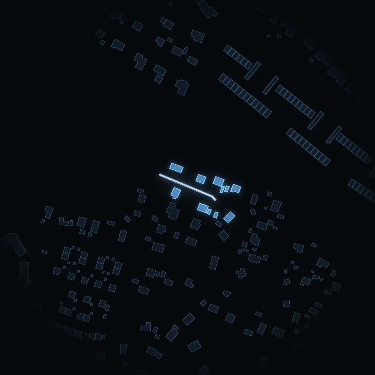 The street at night: Harstigen drawn in white, its buildings lit in the colour of their area’s income