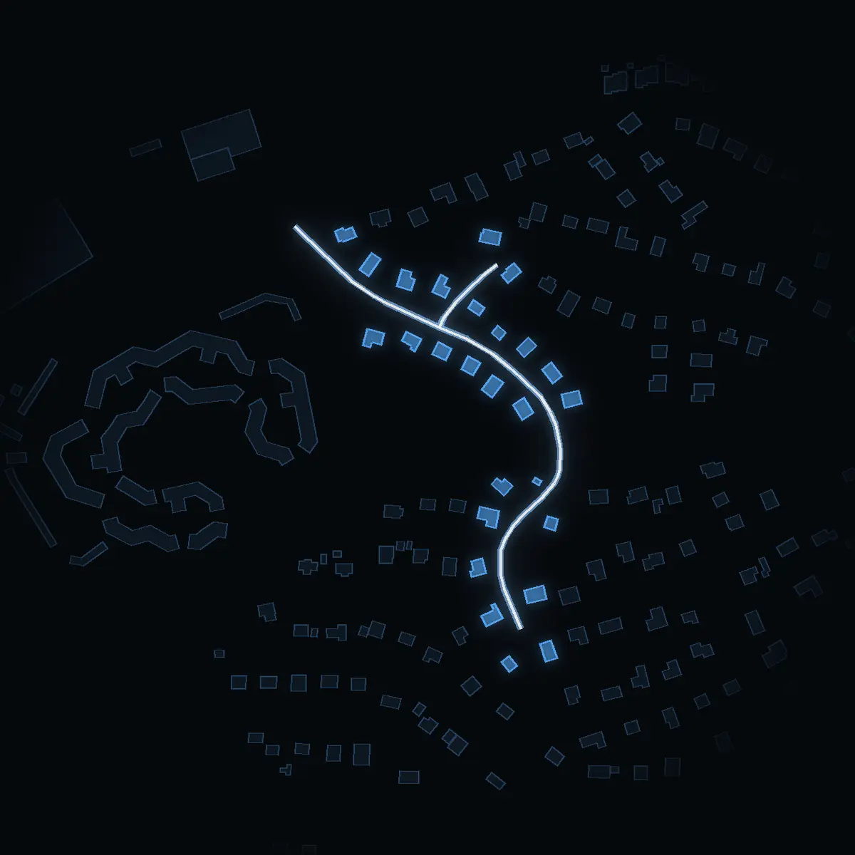 The street at night: Högvägen drawn in white, its buildings lit in the colour of their area’s income