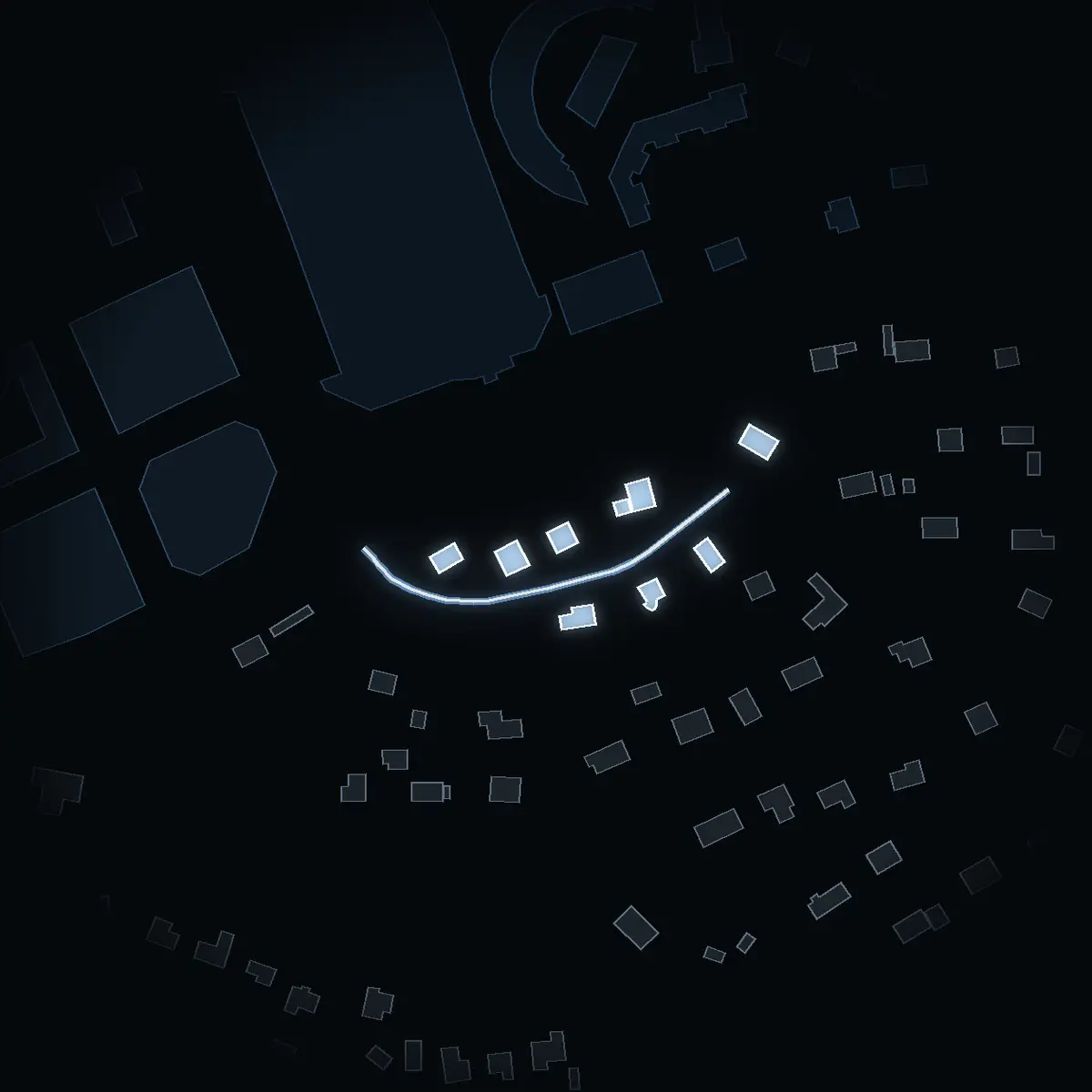The street at night: Hörnvägen drawn in white, its buildings lit in the colour of their area’s income