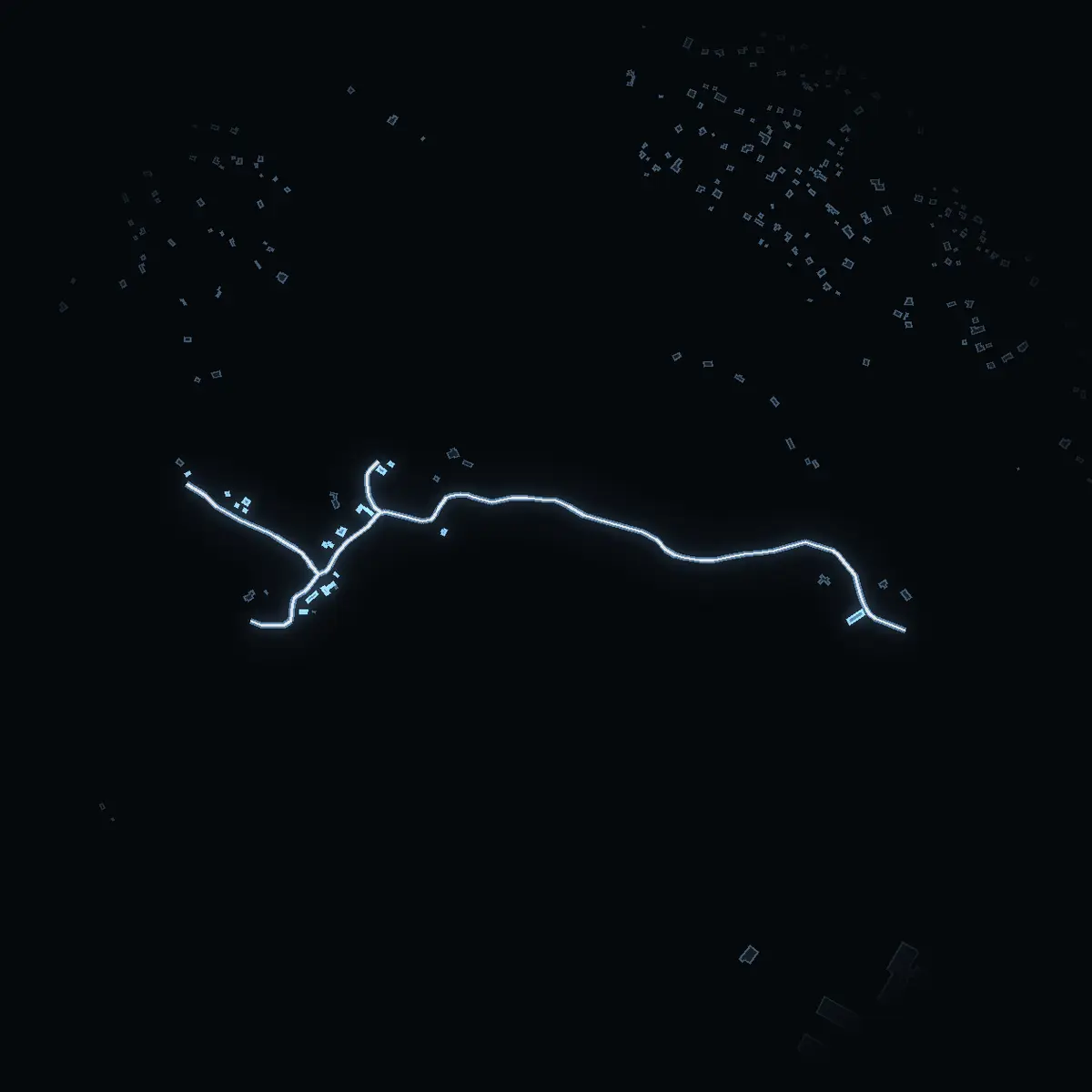 The street at night: Knarrnäsvägen drawn in white, its buildings lit in the colour of their area’s income