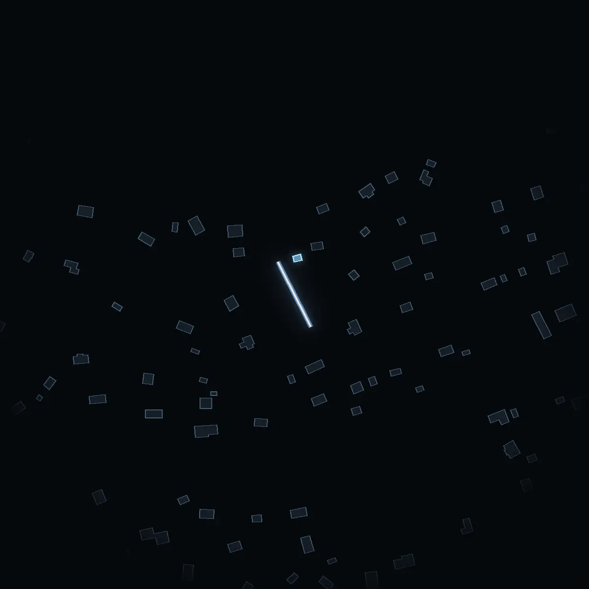 The street at night: Majvägen drawn in white, its buildings lit in the colour of their area’s income