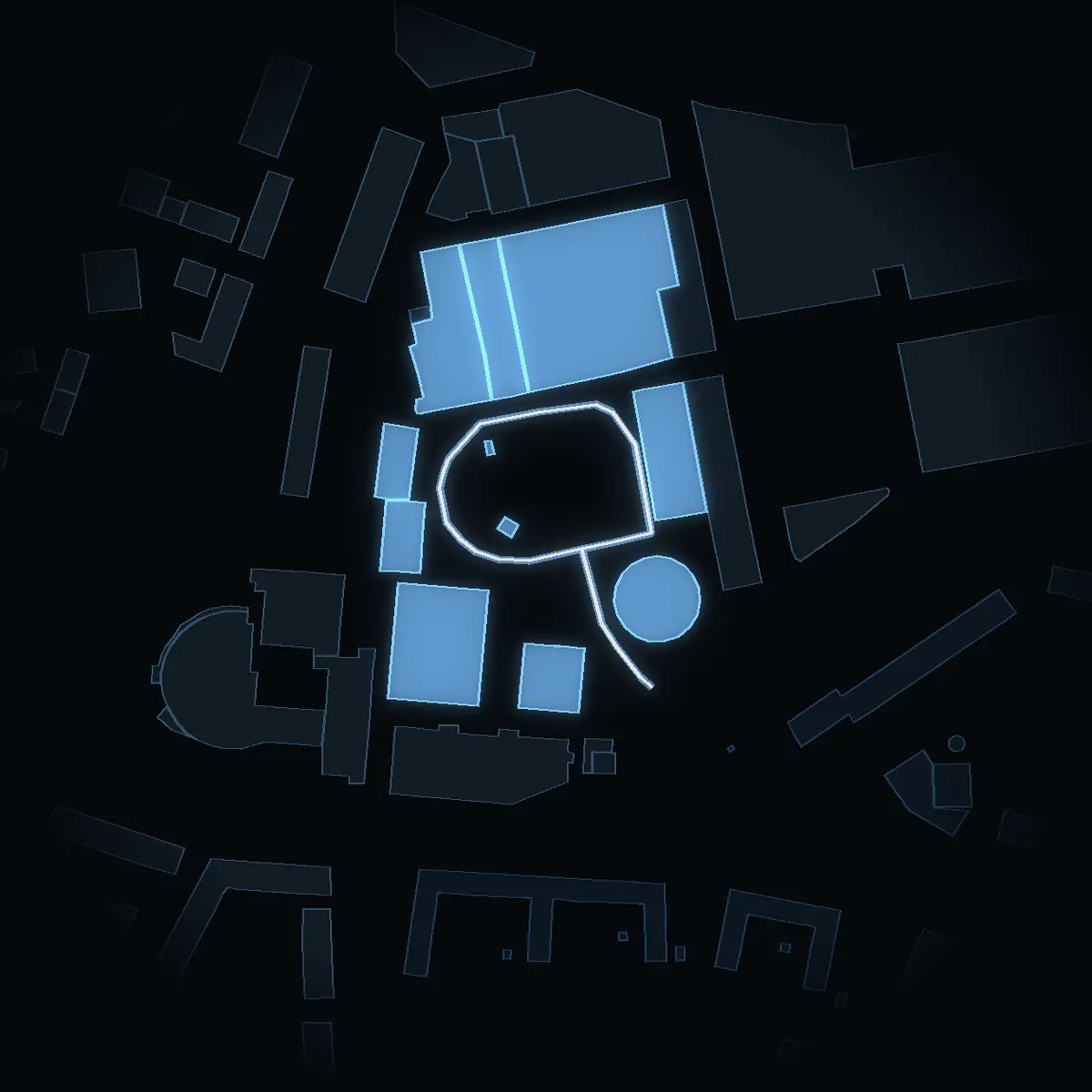 The street at night: Marcusplatsen drawn in white, its buildings lit in the colour of their area’s income