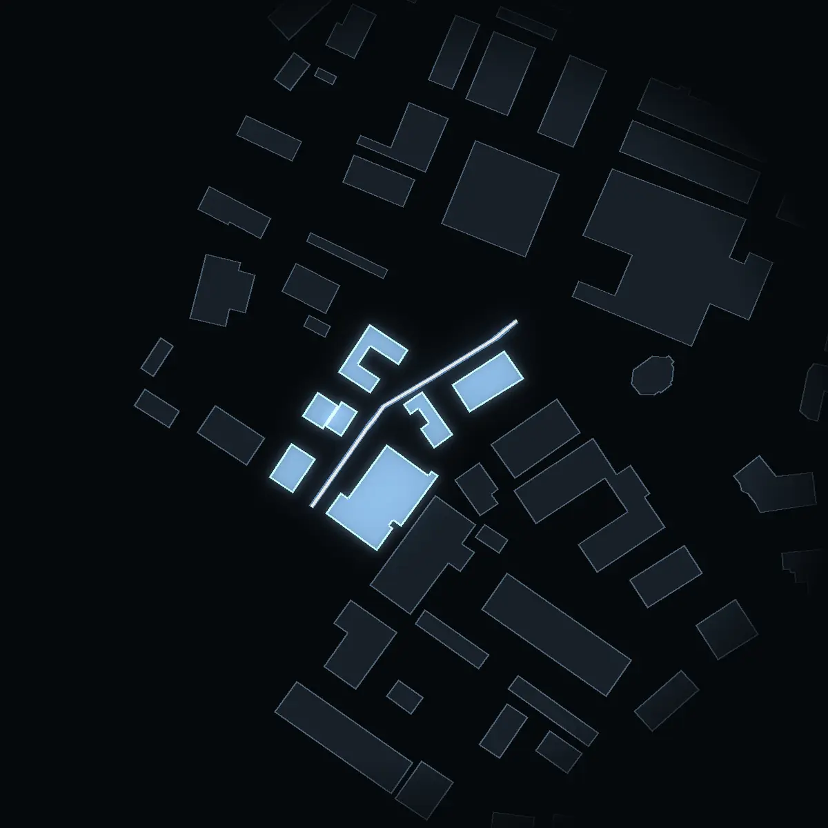 The street at night: Murarvägen drawn in white, its buildings lit in the colour of their area’s income