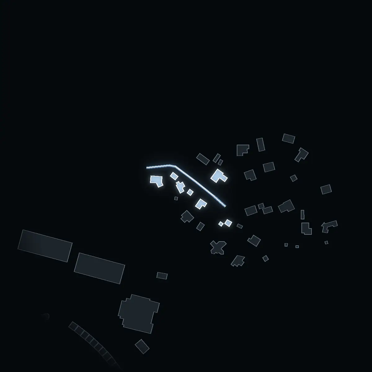 The street at night: Orrevägen drawn in white, its buildings lit in the colour of their area’s income