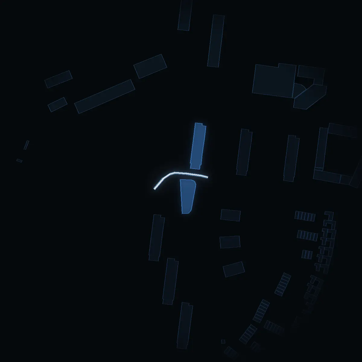 The street at night: Oxelstigen drawn in white, its buildings lit in the colour of their area’s income