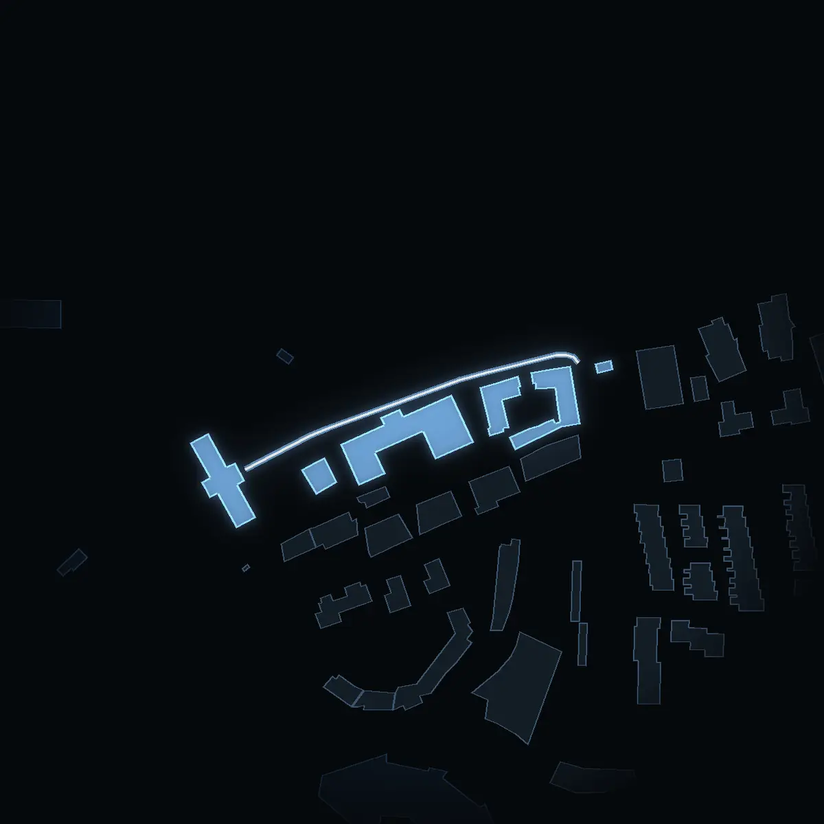 The street at night: Saltsjöqvarns kaj drawn in white, its buildings lit in the colour of their area’s income