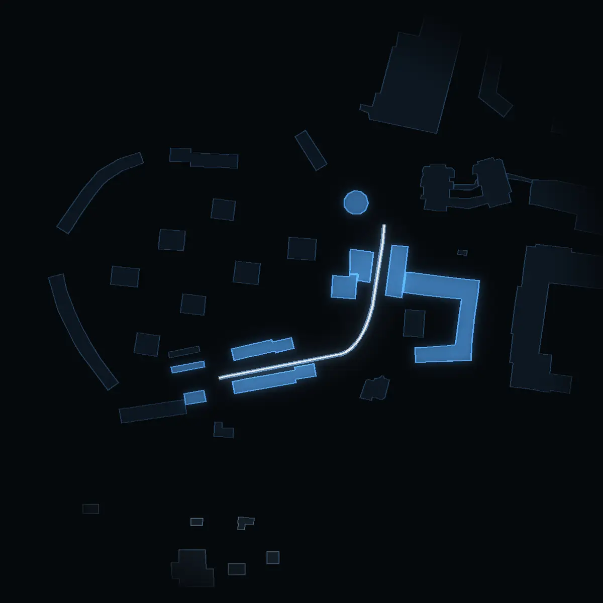 The street at night: Setterwalls väg drawn in white, its buildings lit in the colour of their area’s income
