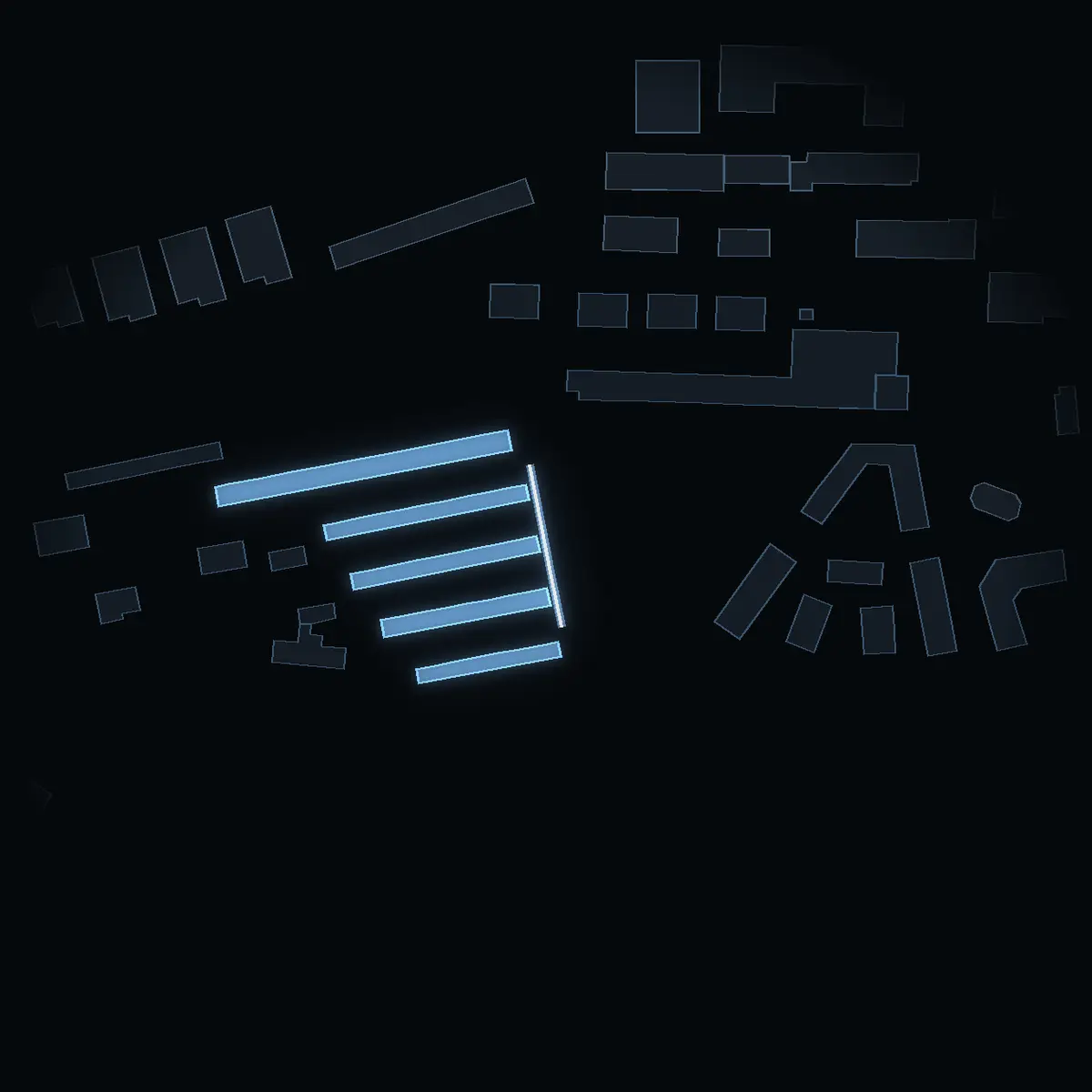 The street at night: Siktvägen drawn in white, its buildings lit in the colour of their area’s income