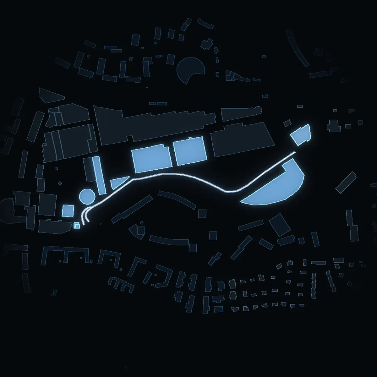 The street at night: Siroccogatan drawn in white, its buildings lit in the colour of their area’s income
