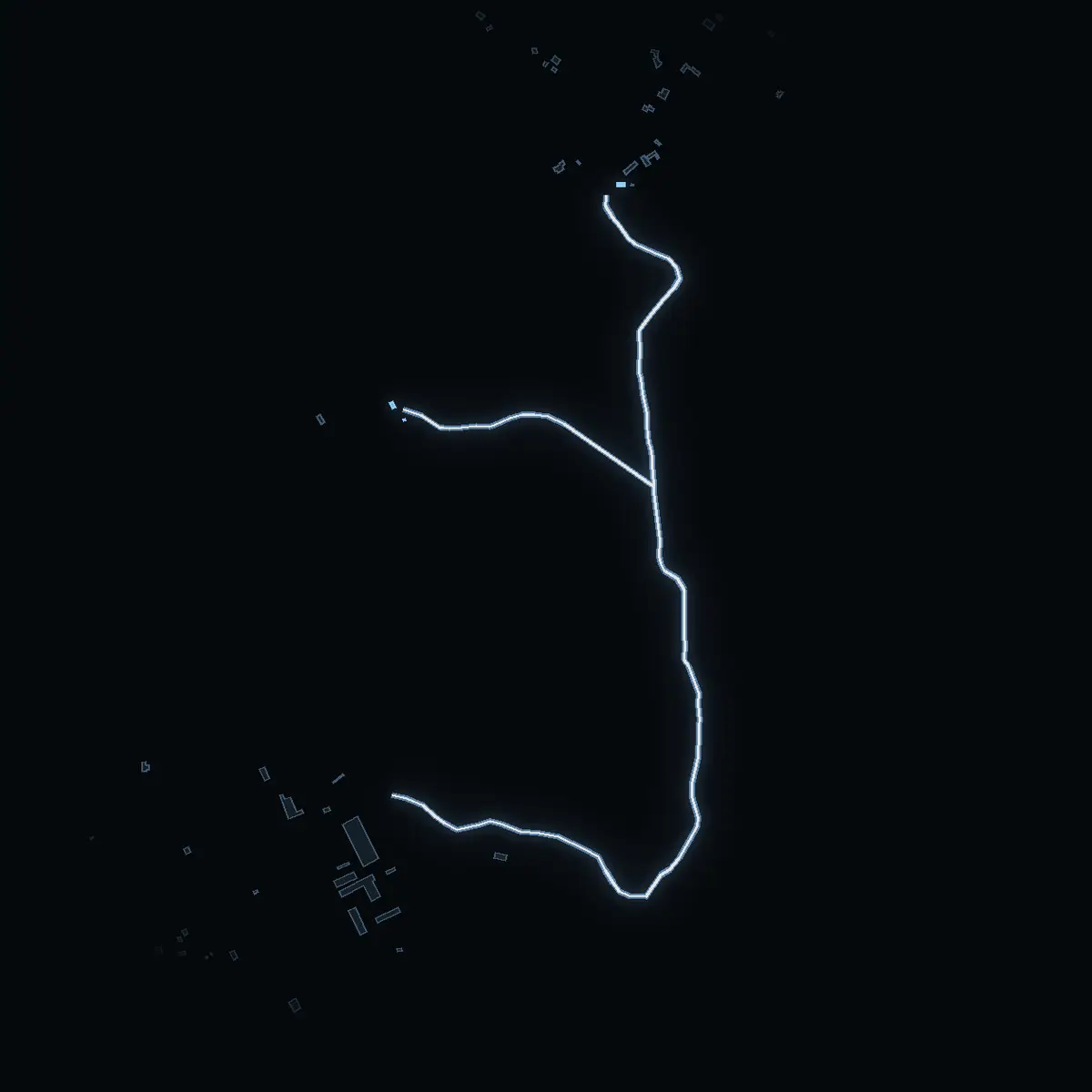 The street at night: Skräddarängsvägen drawn in white, its buildings lit in the colour of their area’s income